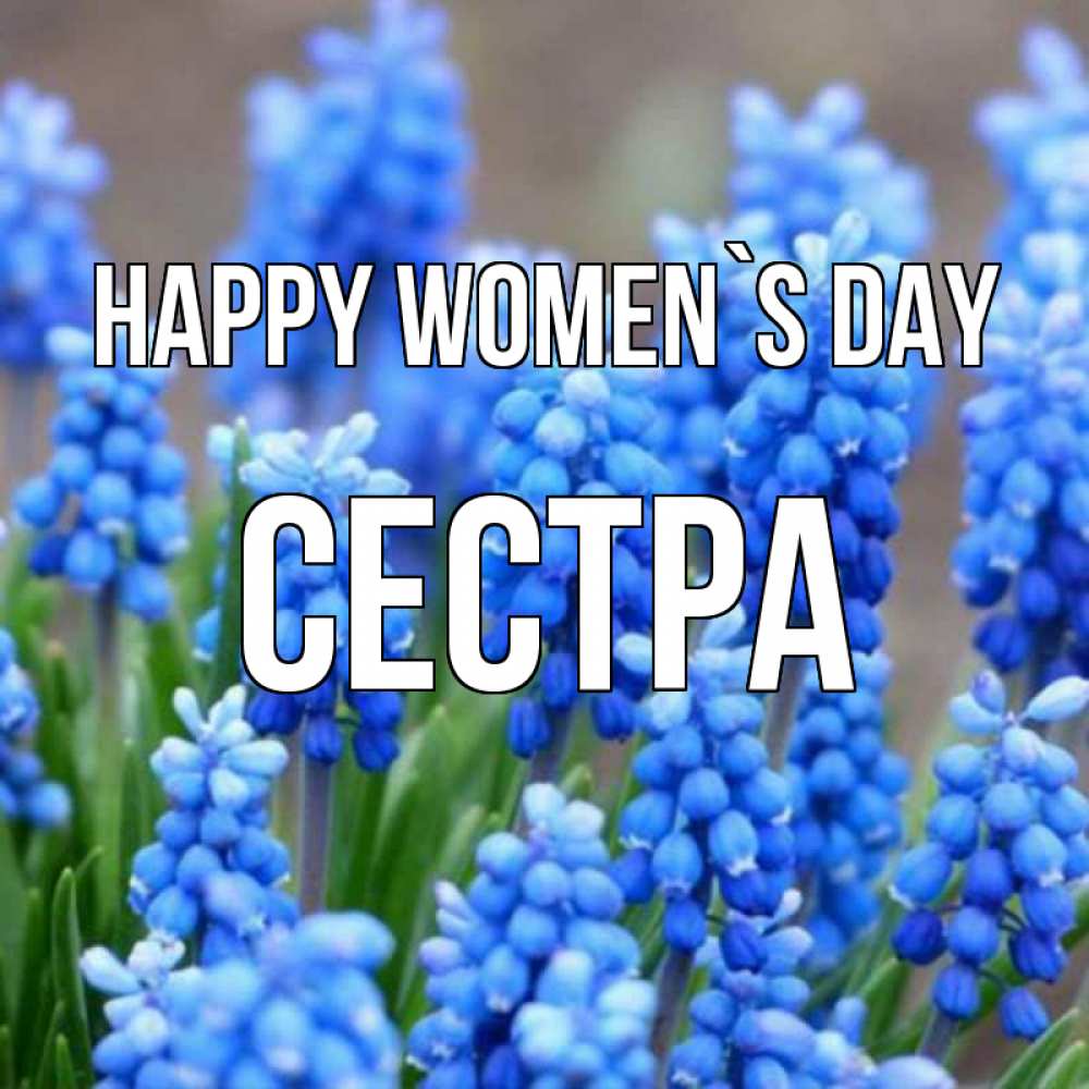 Greetings card с именем, Сестра happy women`s day Поздравительная открытка для женщин с цветами на праздничную дату Greetings with text for free download 